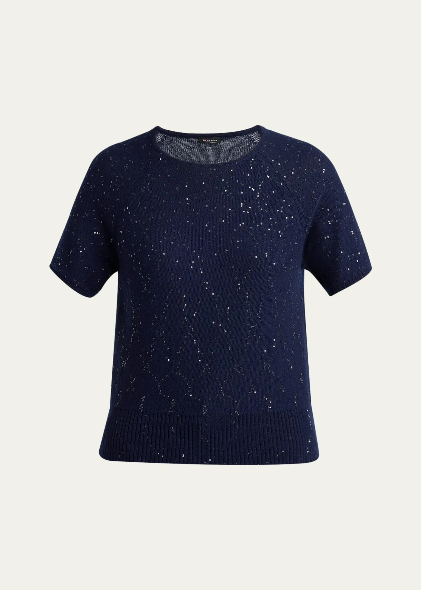 KitonCashmere Paillette Short-Sleeve Crewneck Sweater