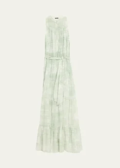 KitonCheck Silk Tie-Waist Tiered Maxi Dress