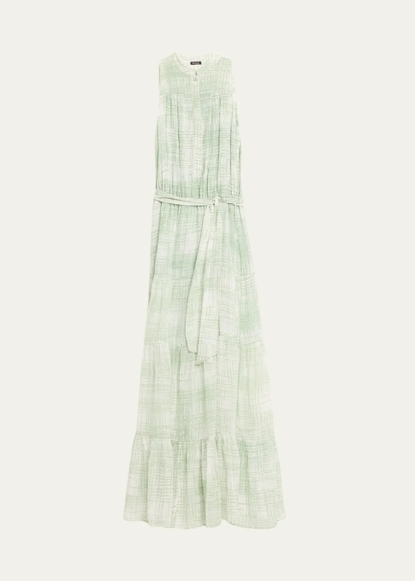 KitonCheck Silk Tie-Waist Tiered Maxi Dress