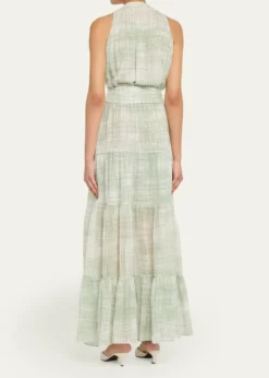 KitonCheck Silk Tie-Waist Tiered Maxi Dress