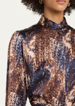 KitonLong-Sleeve Abstract-Print Silk Drawstring Maxi Shirtdress