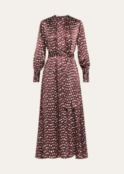 KitonLong-Sleeve Abstract-Print Silk Belted Maxi Dress