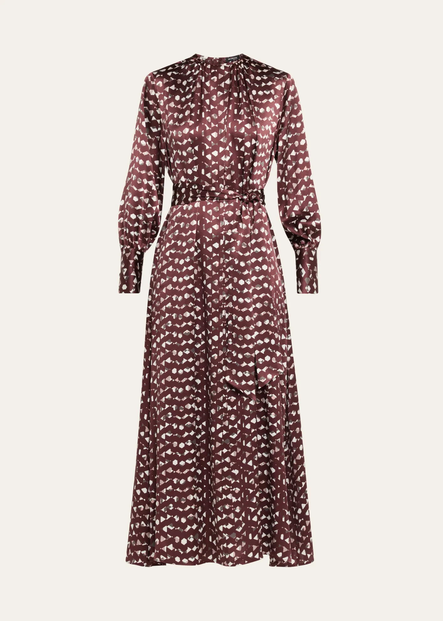 KitonLong-Sleeve Abstract-Print Silk Belted Maxi Dress
