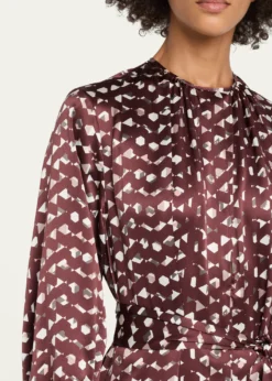 KitonLong-Sleeve Abstract-Print Silk Belted Maxi Dress