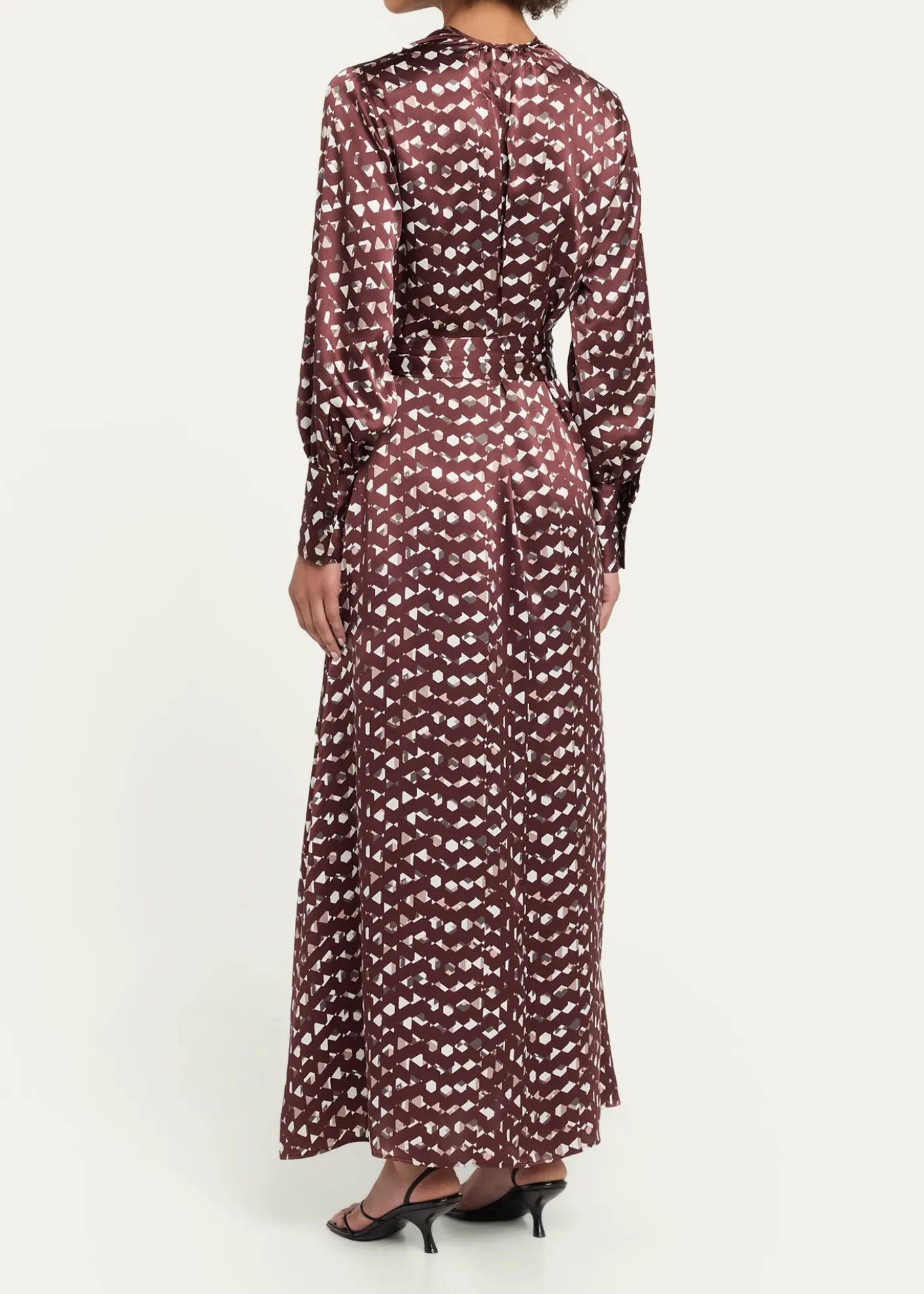 KitonLong-Sleeve Abstract-Print Silk Belted Maxi Dress
