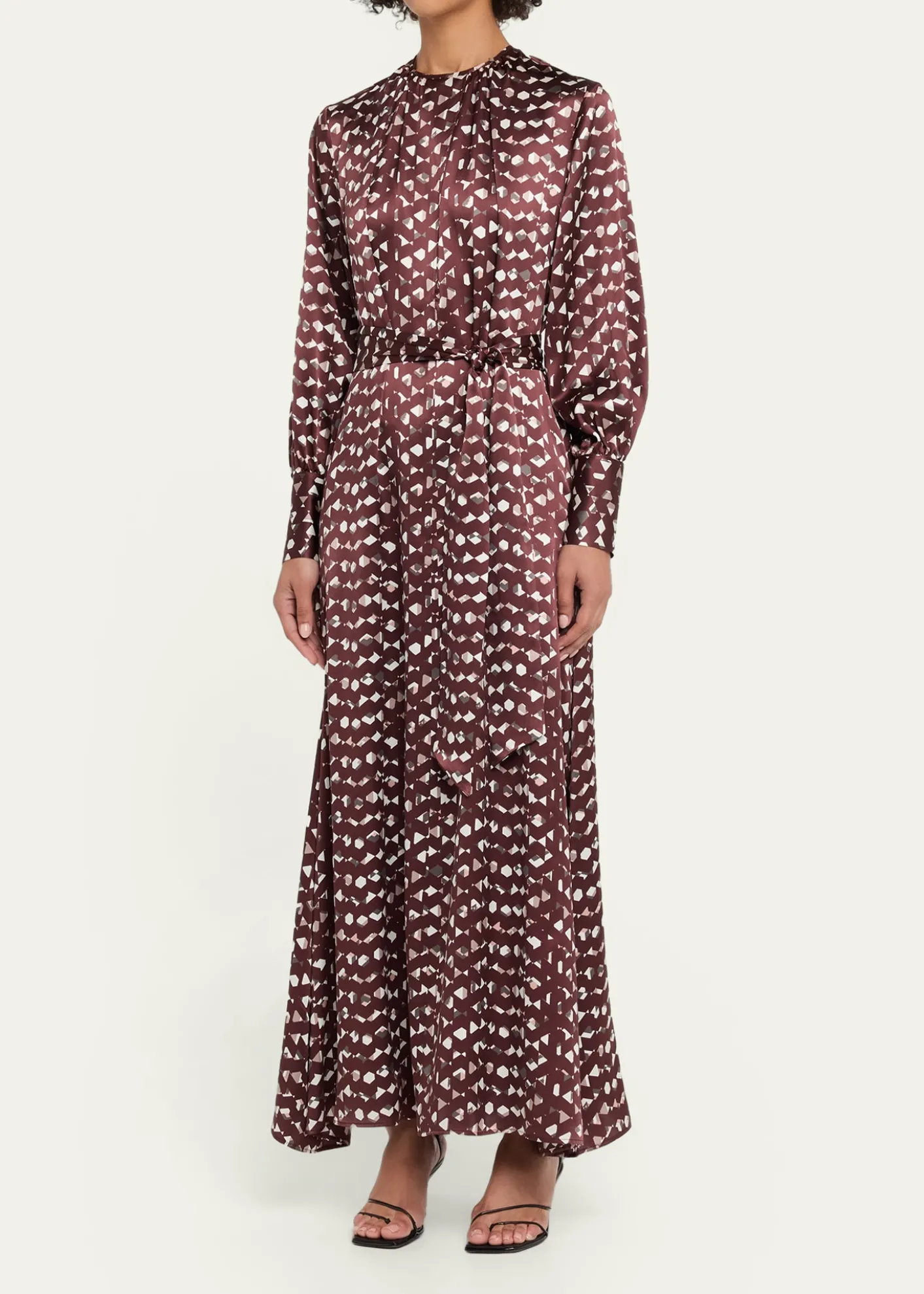 KitonLong-Sleeve Abstract-Print Silk Belted Maxi Dress