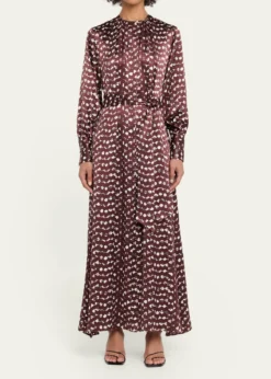 KitonLong-Sleeve Abstract-Print Silk Belted Maxi Dress