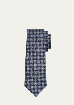 KitonMen's Geometric Medallion Silk 7-Fold Tie