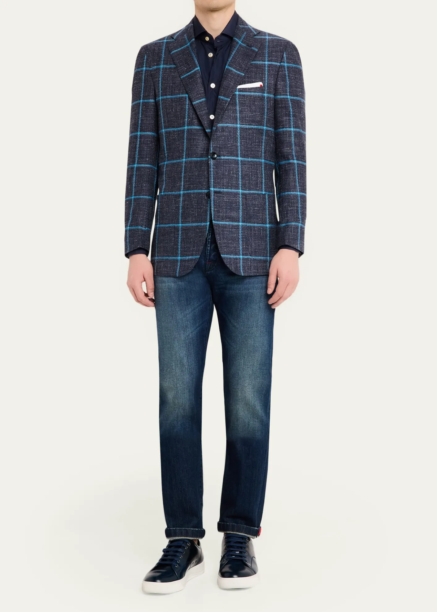 KitonMen's Windowpane Cashmere, Wool and Silk Sport Coat