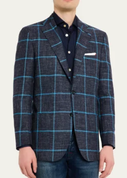 KitonMen's Windowpane Cashmere, Wool and Silk Sport Coat