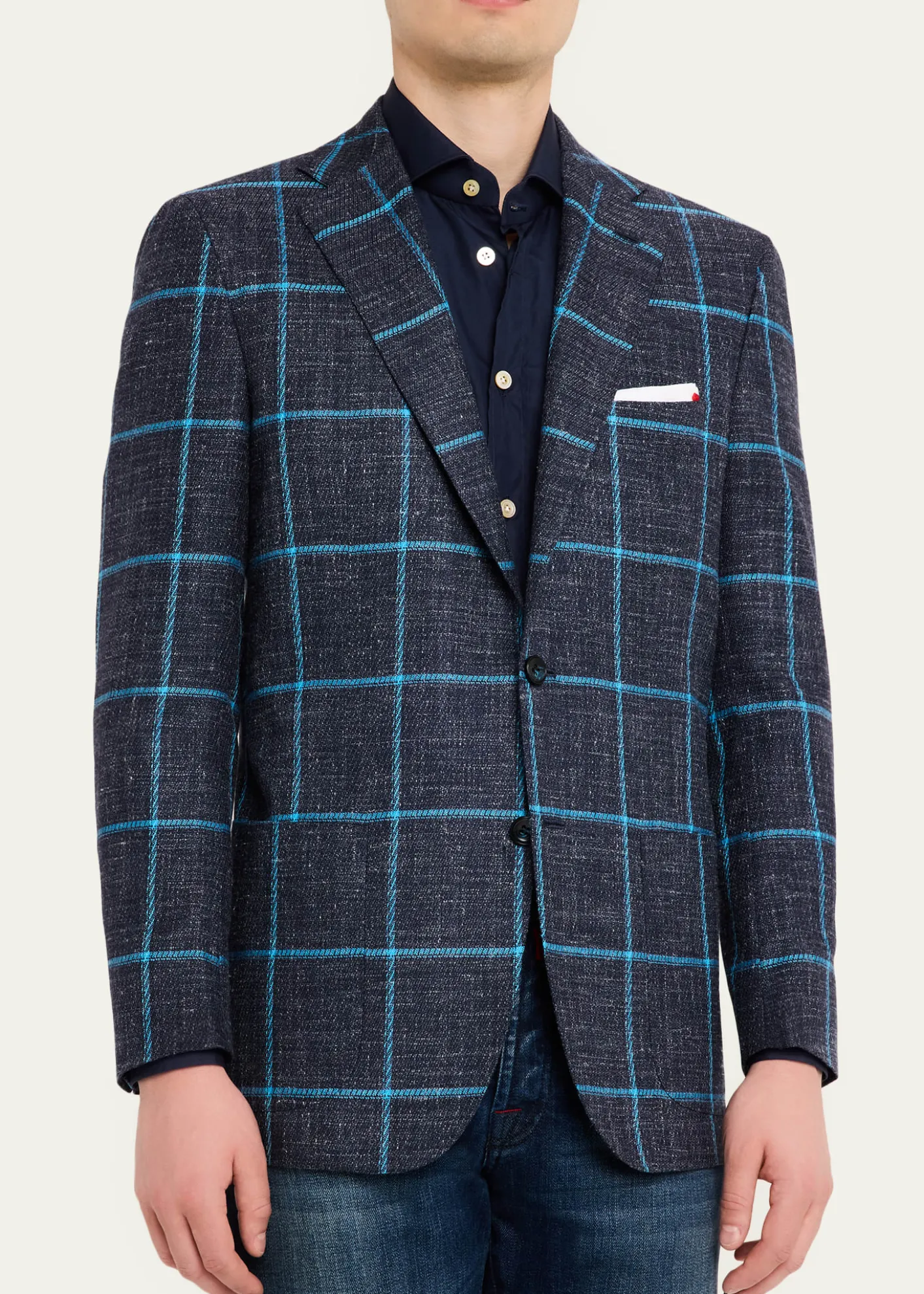 KitonMen's Windowpane Cashmere, Wool and Silk Sport Coat