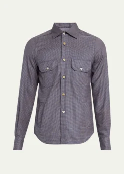 KitonMen's Cashmere Blend Micro-Check Overshirt