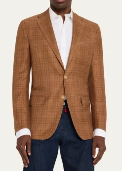 KitonMen's Cashmere Linen Plaid Sport Coat