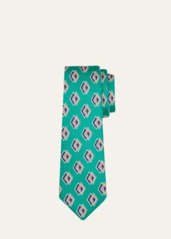 KitonMen's Double Diamond Print Silk 7-Fold Tie