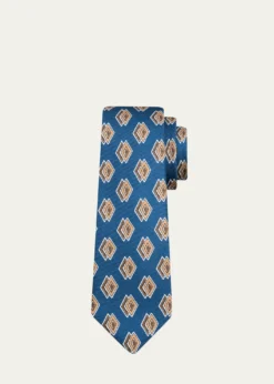 KitonMen's Double-Diamond Print Silk 7-Fold Tie