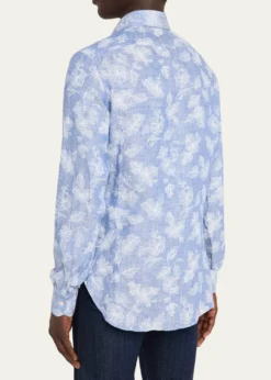 KitonMen's Floral Linen Button-Down Shirt