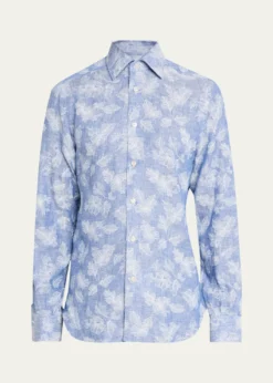 KitonMen's Floral Linen Button-Down Shirt