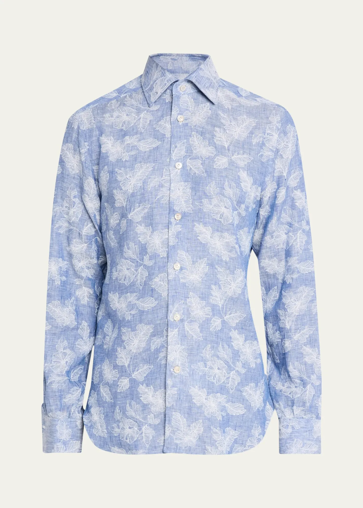 KitonMen's Floral Linen Button-Down Shirt