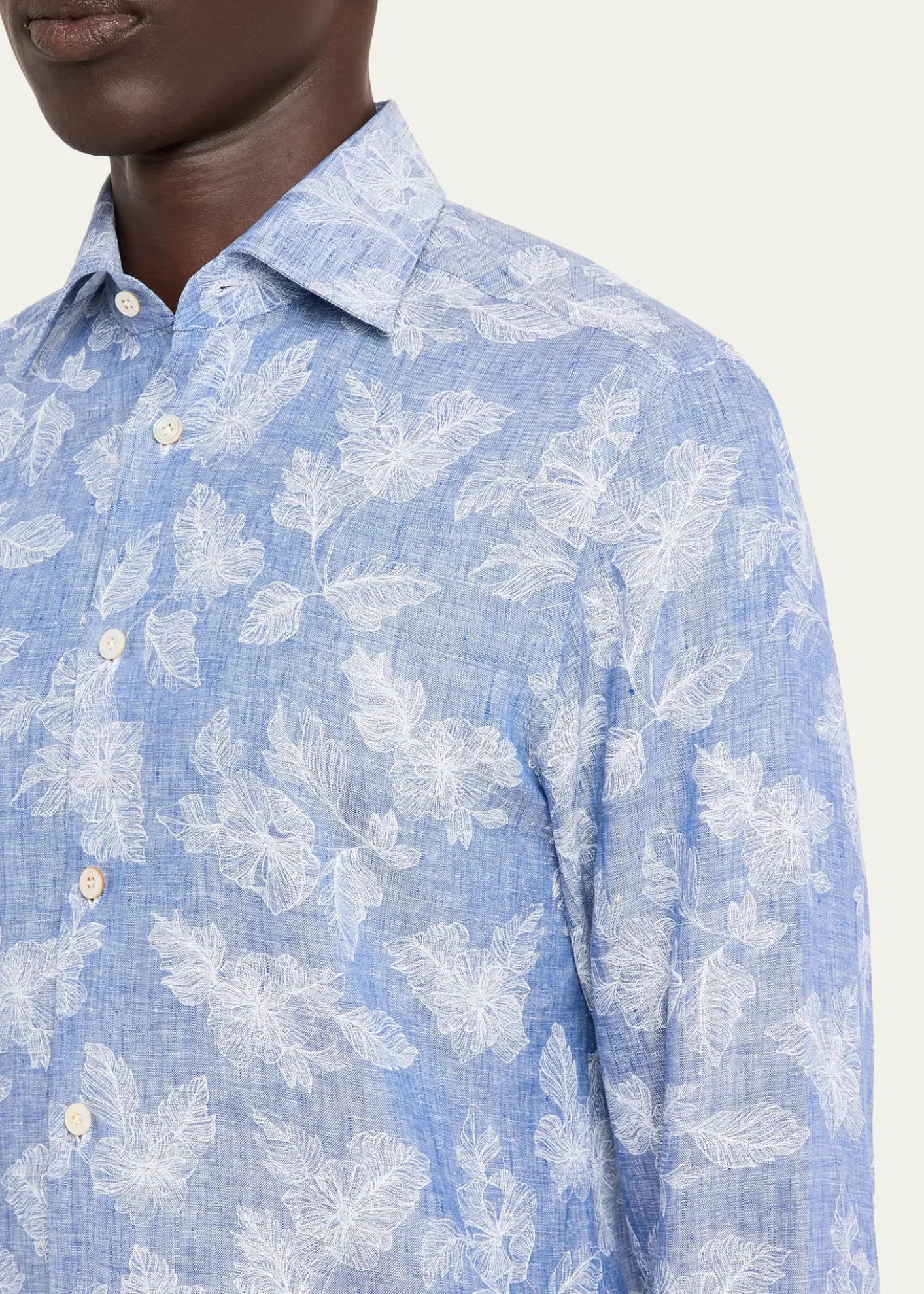 KitonMen's Floral Linen Button-Down Shirt