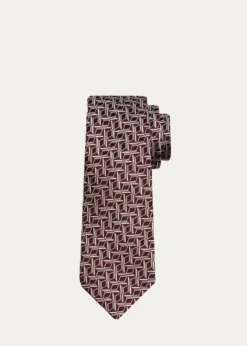 KitonMen's Geometric Jacquard Silk 7-Fold Tie