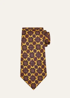 KitonMen's Geometric Medallion Silk 7-Fold Tie
