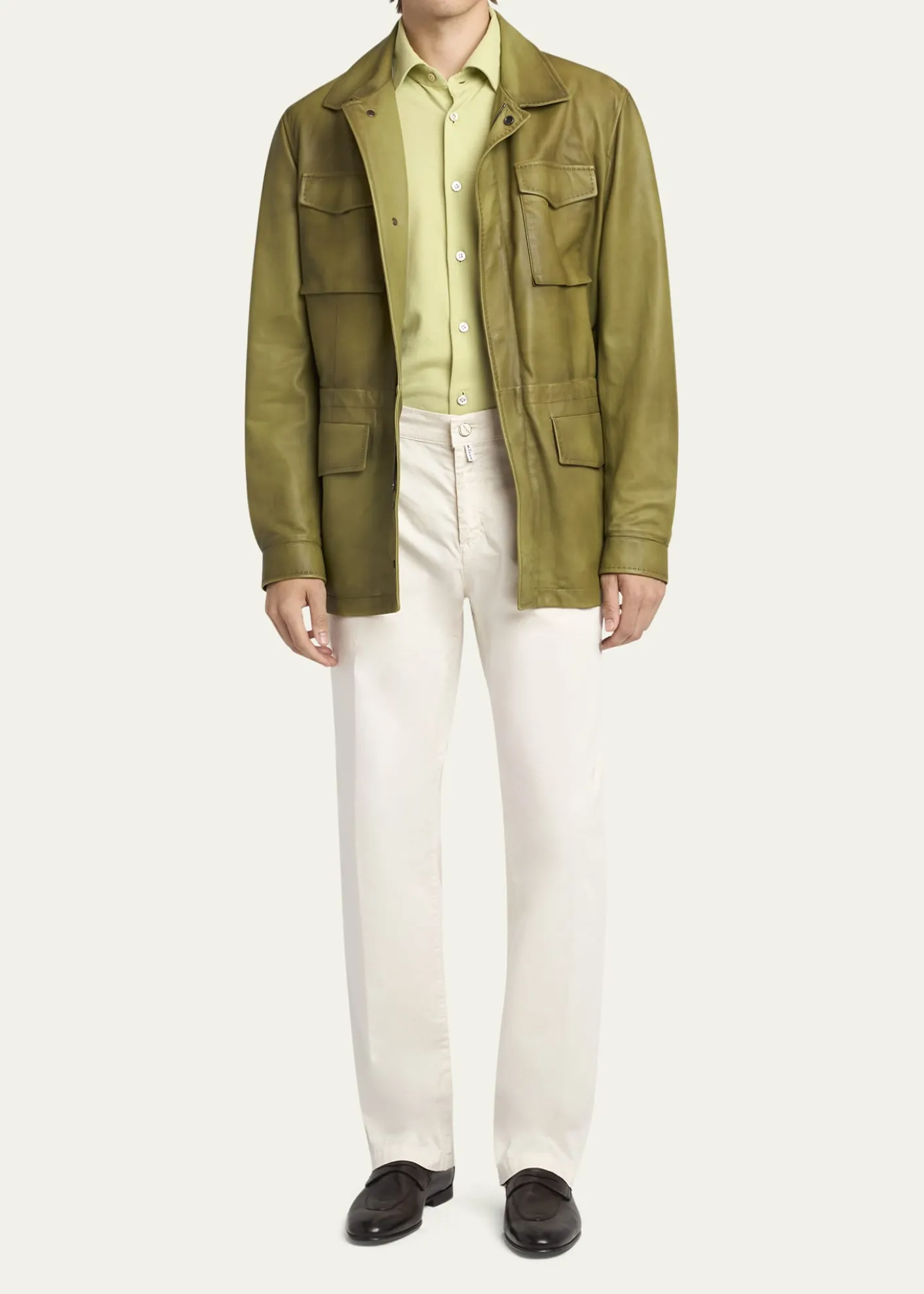 KitonMen's Leather Flap-Pocket Field Jacket