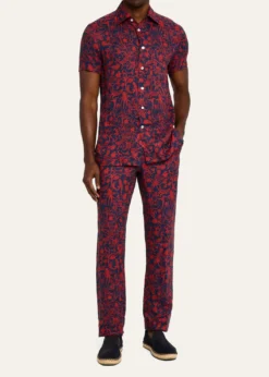 KitonMen's Linen Coral-Print Stretch Pants