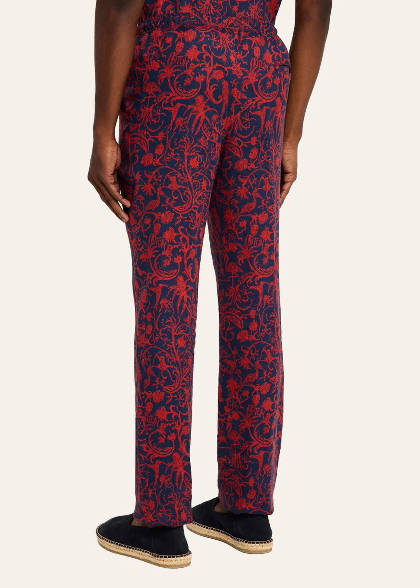 KitonMen's Linen Coral-Print Stretch Pants