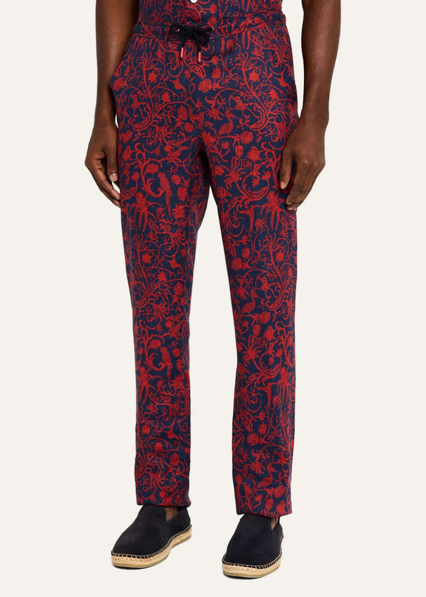 KitonMen's Linen Coral-Print Stretch Pants