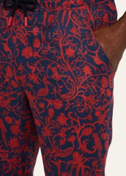 KitonMen's Linen Coral-Print Stretch Pants