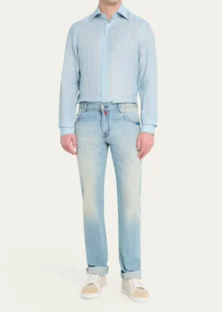 KitonMen's Linen Stripe Button-Down Shirt with Mother-Of-Pearl