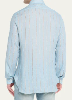 KitonMen's Linen Stripe Button-Down Shirt with Mother-Of-Pearl