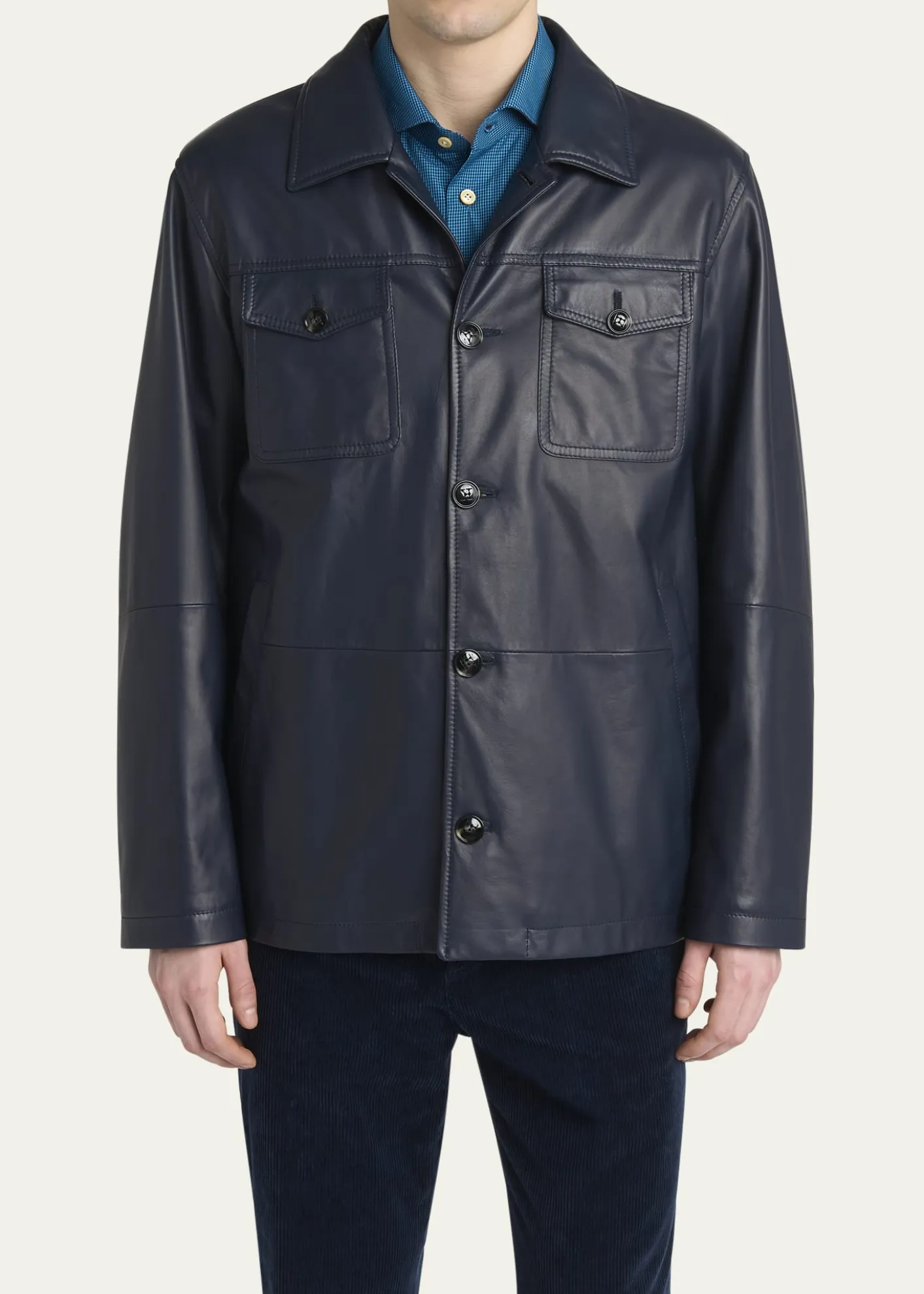 KitonMen's Loden Napa Leather Shirt Jacket