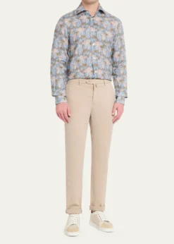 KitonMen's Palm-Print Linen Button-Down Shirt with Mother-Of-Pearl