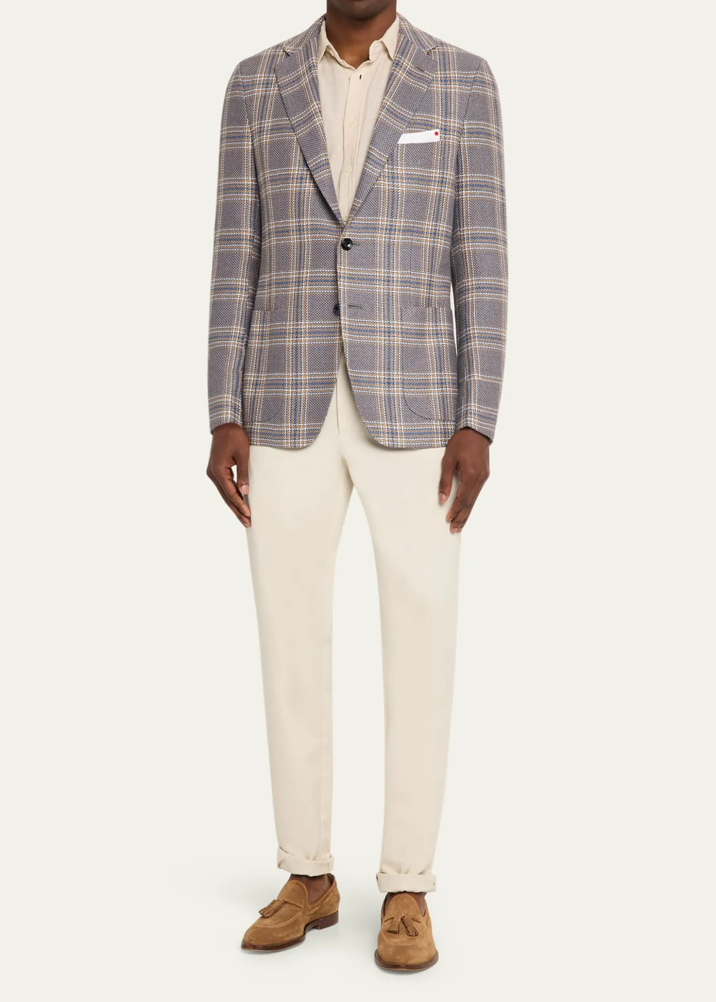 KitonMen's Plaid Cashmere and Linen Single-Breasted Sport Coat