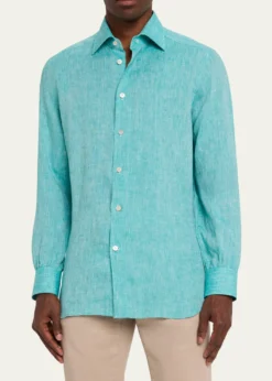 KitonMen's Solid Linen Button-Down Shirt