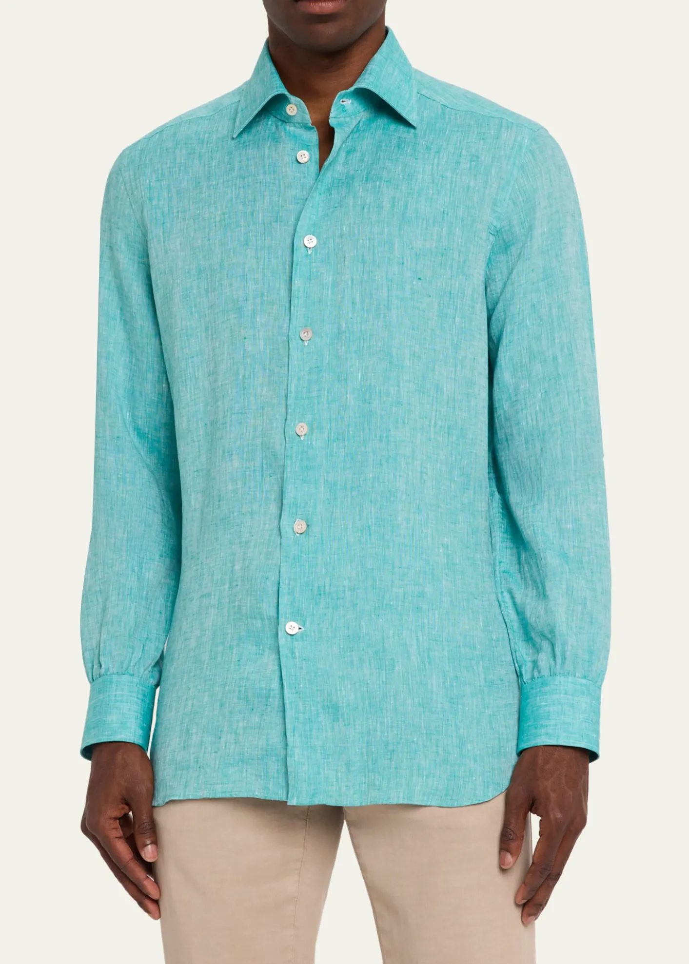 KitonMen's Solid Linen Button-Down Shirt