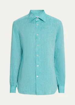 KitonMen's Solid Linen Button-Down Shirt
