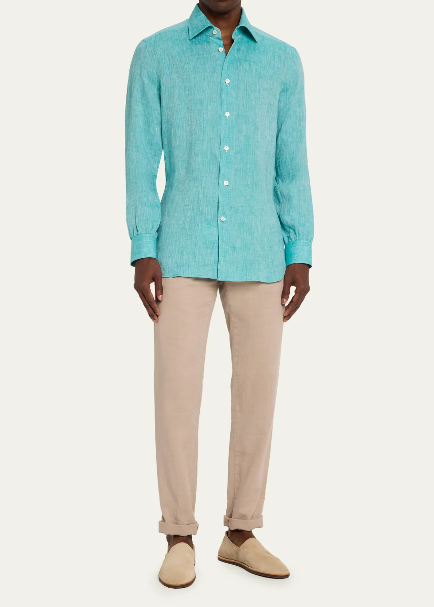 KitonMen's Solid Linen Button-Down Shirt