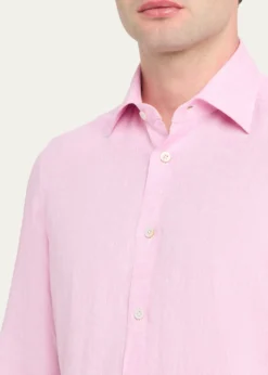 KitonMen's Solid Linen Button-Down Shirt with Mother-Of-Pearl