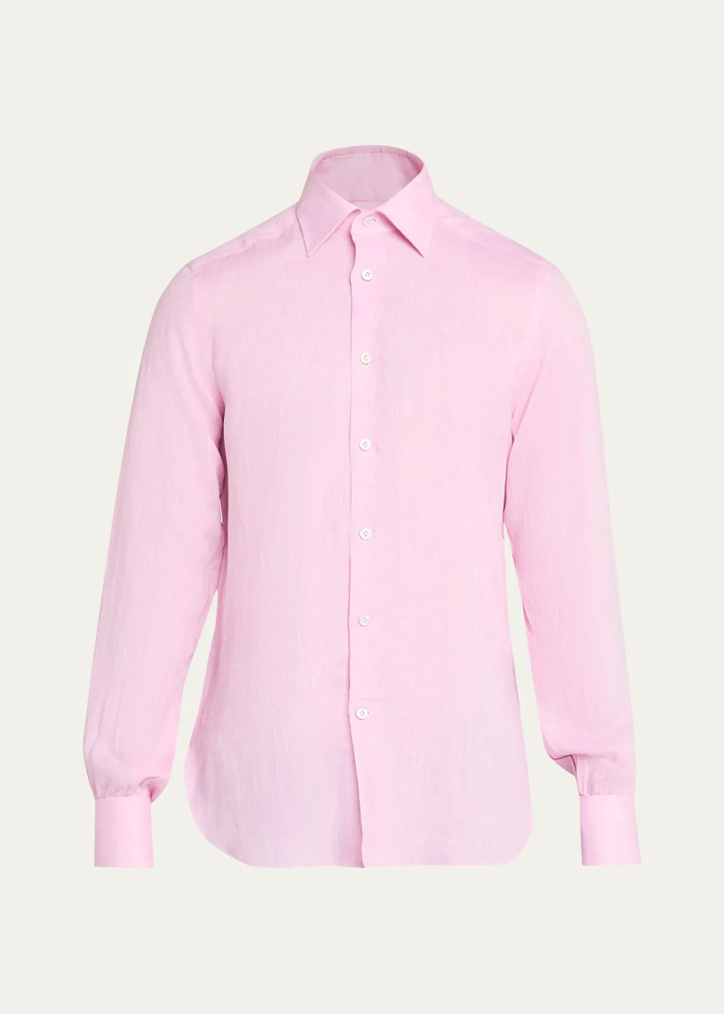 KitonMen's Solid Linen Button-Down Shirt with Mother-Of-Pearl