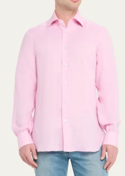 KitonMen's Solid Linen Button-Down Shirt with Mother-Of-Pearl
