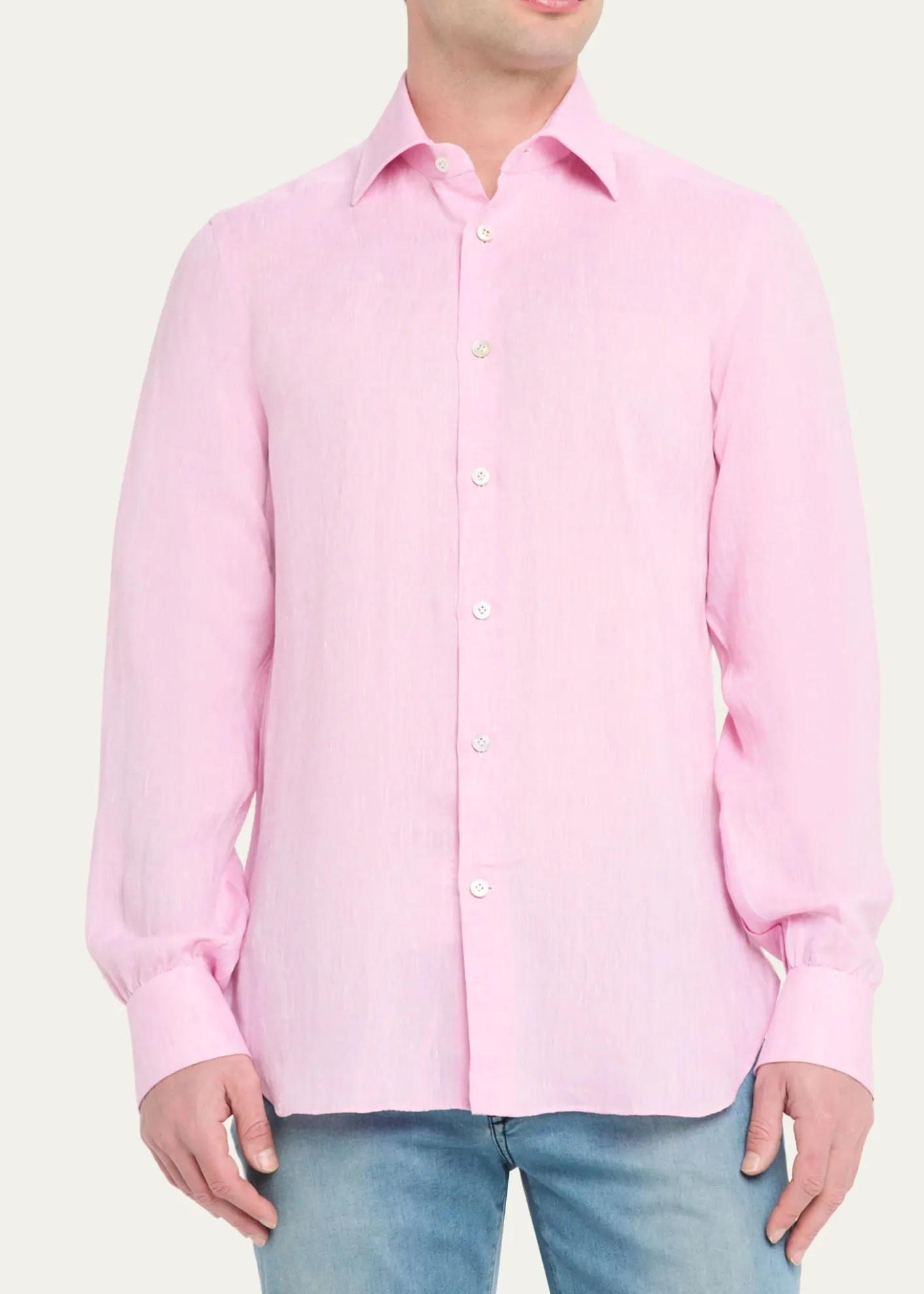KitonMen's Solid Linen Button-Down Shirt with Mother-Of-Pearl