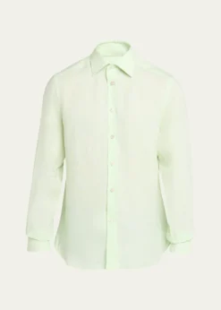 KitonMen's Solid Linen Button-Down Shirt with Mother-Of-Pearl