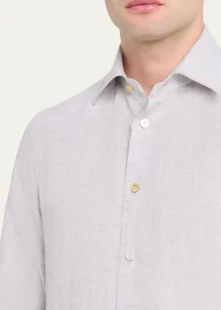 KitonMen's Solid Linen Button-Down Shirt with Mother-Of-Pearl