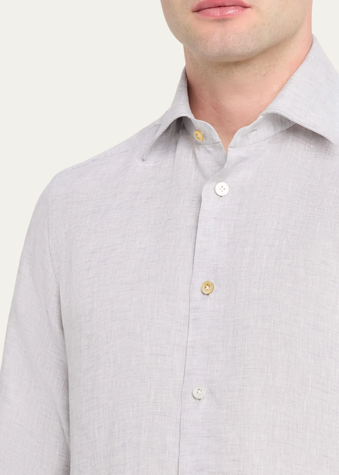 KitonMen's Solid Linen Button-Down Shirt with Mother-Of-Pearl