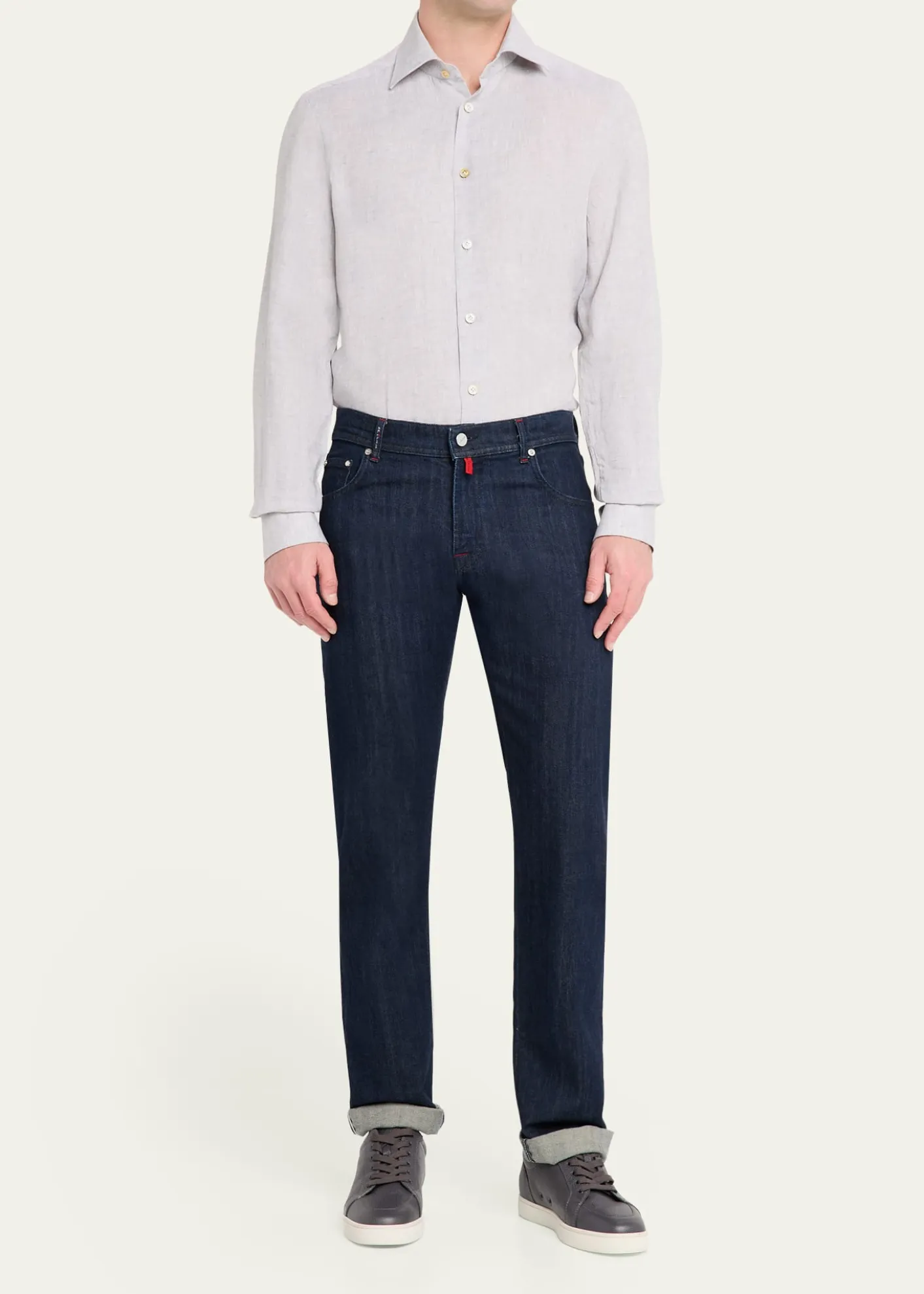 KitonMen's Solid Linen Button-Down Shirt with Mother-Of-Pearl