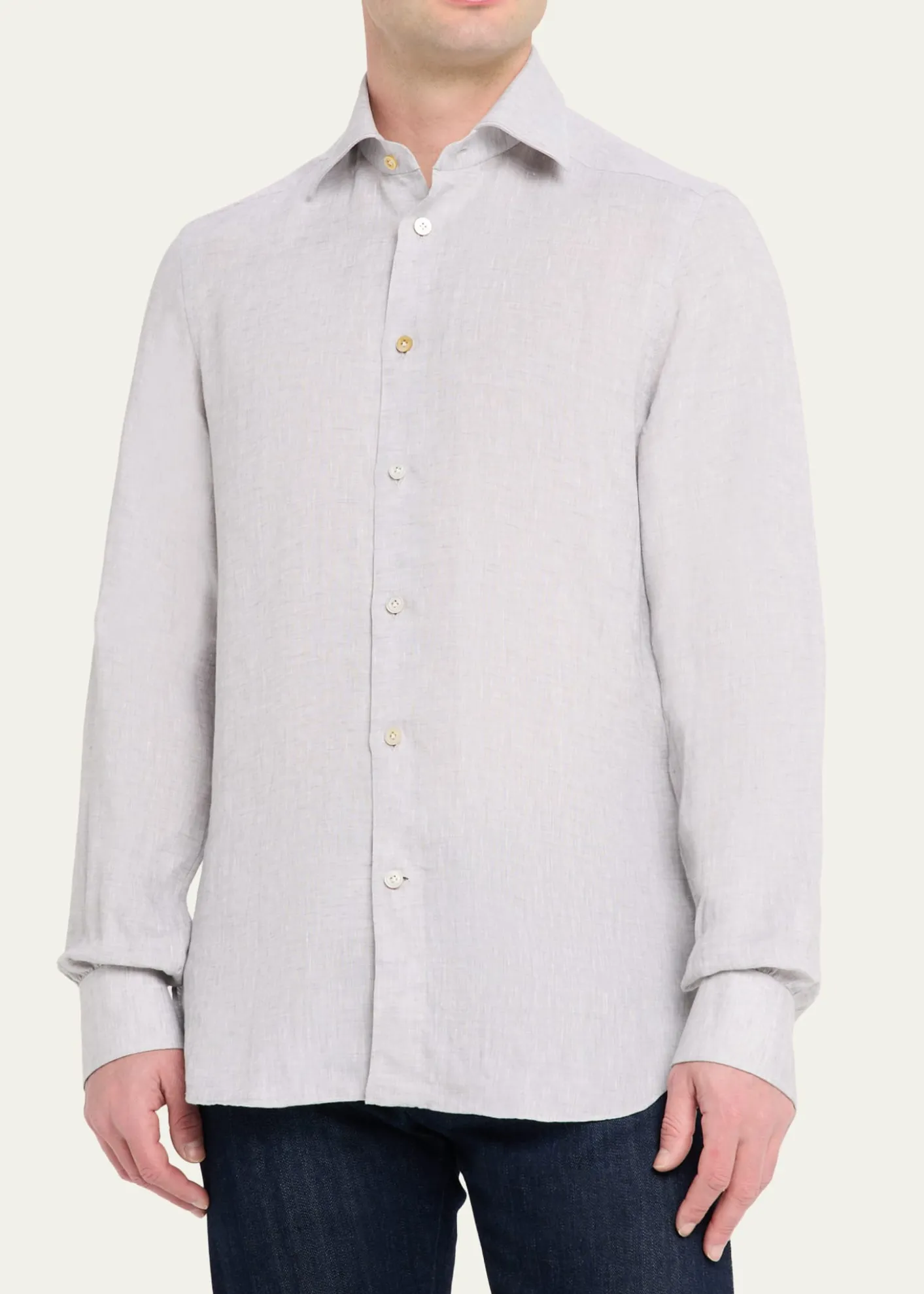 KitonMen's Solid Linen Button-Down Shirt with Mother-Of-Pearl