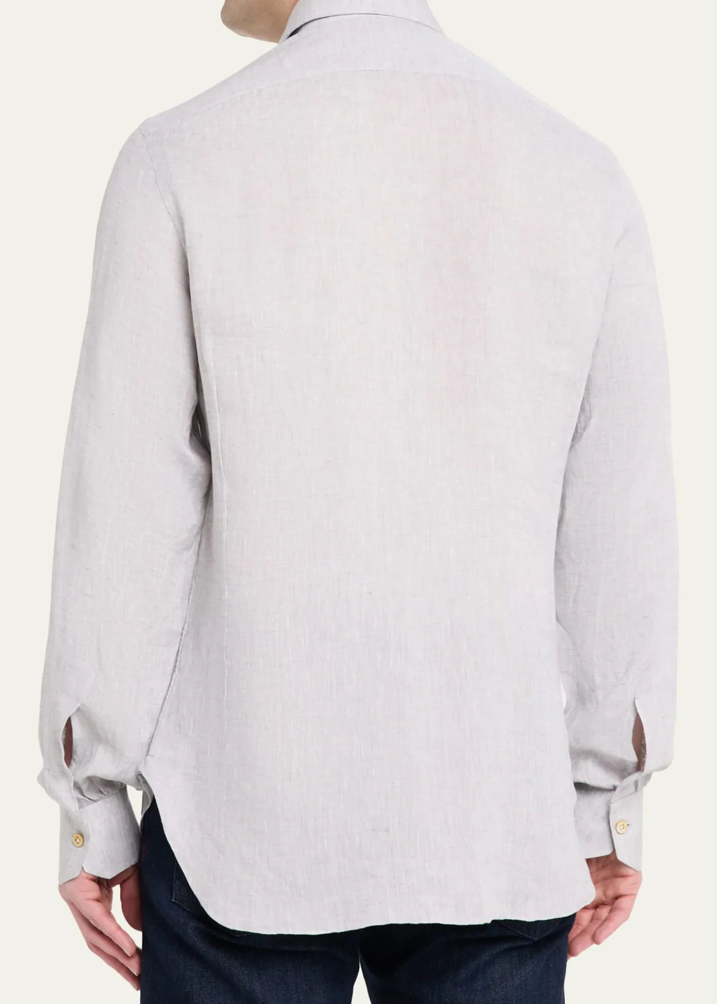 KitonMen's Solid Linen Button-Down Shirt with Mother-Of-Pearl