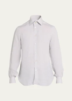 KitonMen's Solid Linen Button-Down Shirt with Mother-Of-Pearl